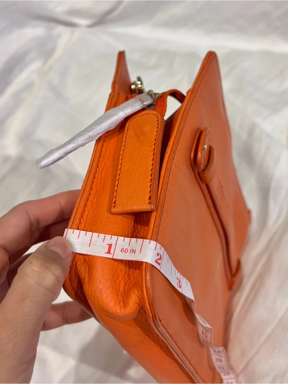 rare BEVEE Orange Pebbled Leather Convertible Clutch Crossbody‎ Wallet Chain Bag